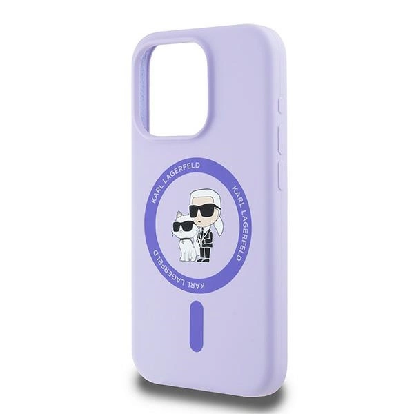 Karl Lagerfeld Silicone Karl&Choupette Heads Ring MagSafe Case for iPhone 15 Pro - Purpleeng