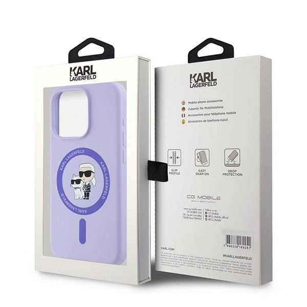 Karl Lagerfeld Silicone Karl&Choupette Heads Ring MagSafe Case for iPhone 15 Pro - Purpleeng