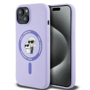 Karl Lagerfeld Silicone Karl&Choupette Heads Ring MagSafe iPhone 15 Case - Purpleeng