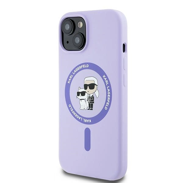 Karl Lagerfeld Silicone Karl&Choupette Heads Ring MagSafe iPhone 15 Case - Purpleeng