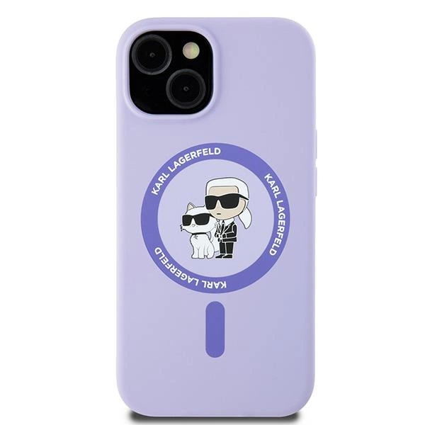 Karl Lagerfeld Silicone Karl&Choupette Heads Ring MagSafe iPhone 15 Case - Purpleeng