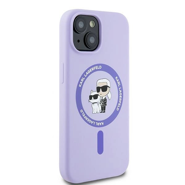 Karl Lagerfeld Silicone Karl&Choupette Heads Ring MagSafe iPhone 15 Case - Purpleeng