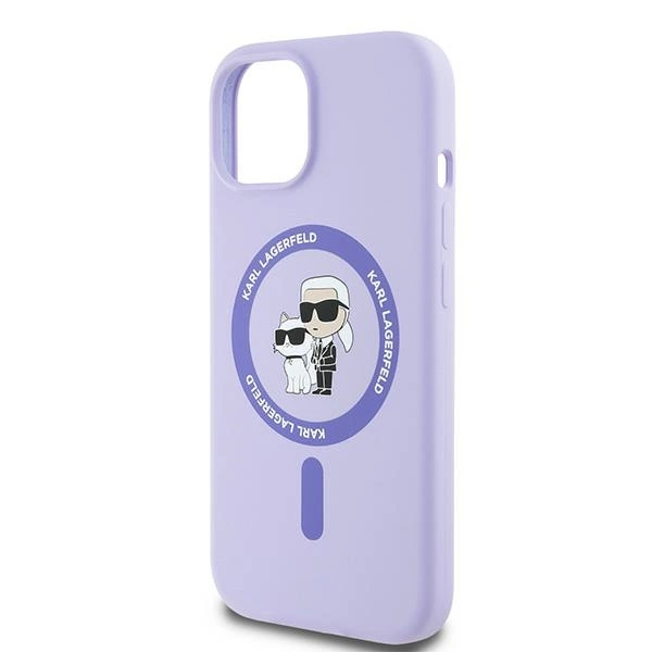 Karl Lagerfeld Silicone Karl&Choupette Heads Ring MagSafe iPhone 15 Case - Purpleeng