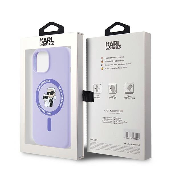 Karl Lagerfeld Silicone Karl&Choupette Heads Ring MagSafe iPhone 15 Case - Purpleeng