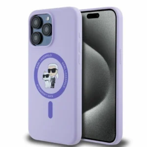 Karl Lagerfeld Silicone Karl&Choupette Heads Ring MagSafe Case for iPhone 15 Pro Max - Purpleeng