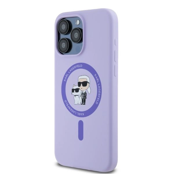 Karl Lagerfeld Silicone Karl&Choupette Heads Ring MagSafe Case for iPhone 15 Pro Max - Purpleeng