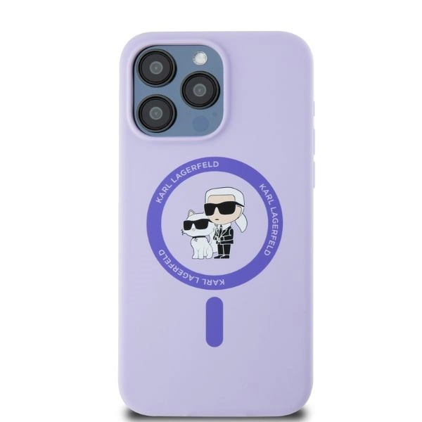 Karl Lagerfeld Silicone Karl&Choupette Heads Ring MagSafe Case for iPhone 15 Pro Max - Purpleeng
