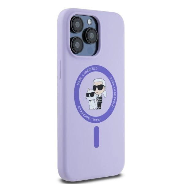 Karl Lagerfeld Silicone Karl&Choupette Heads Ring MagSafe Case for iPhone 15 Pro Max - Purpleeng