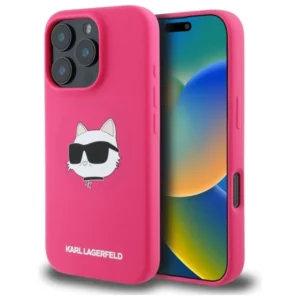 Karl Lagerfeld Silicone Choupette Head MagSafe iPhone 16 Pro Case - Pinkeng