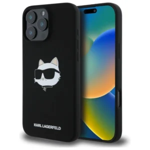 Karl Lagerfeld Silicone Choupette Head Print MagSafe iPhone 16 Pro Case - Blackeng