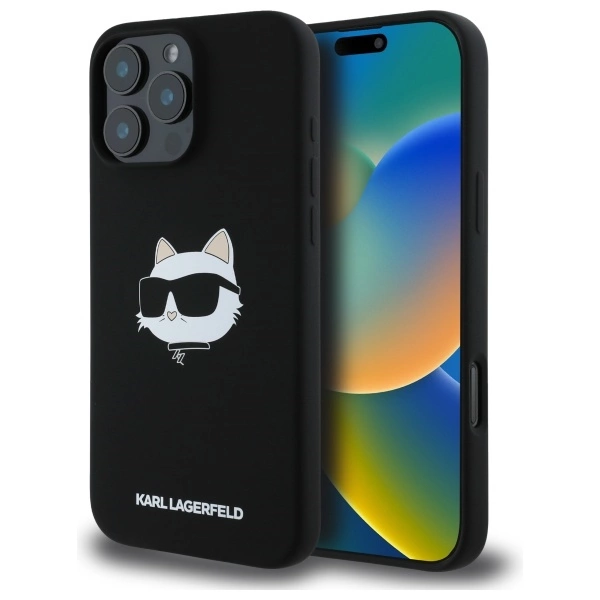 Karl Lagerfeld Silicone Choupette Head Print MagSafe iPhone 16 Pro Case - Blackeng