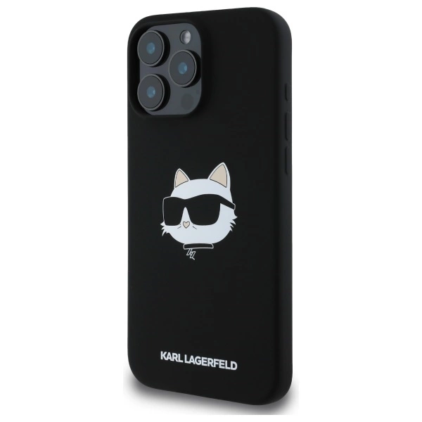 Karl Lagerfeld Silicone Choupette Head Print MagSafe iPhone 16 Pro Case - Blackeng