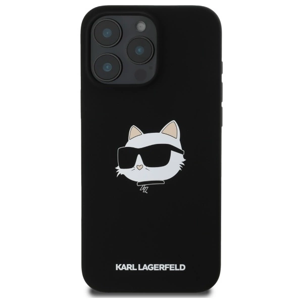 Karl Lagerfeld Silicone Choupette Head Print MagSafe iPhone 16 Pro Case - Blackeng