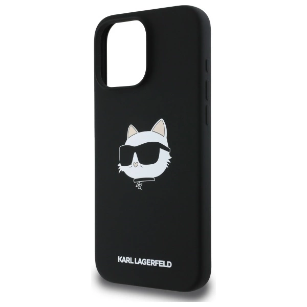 Karl Lagerfeld Silicone Choupette Head Print MagSafe iPhone 16 Pro Case - Blackeng