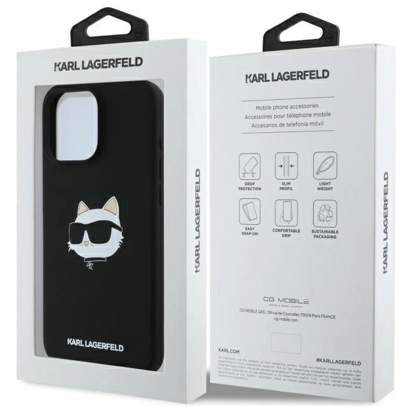 Karl Lagerfeld Silicone Choupette Head Print MagSafe iPhone 16 Pro Case - Blackeng