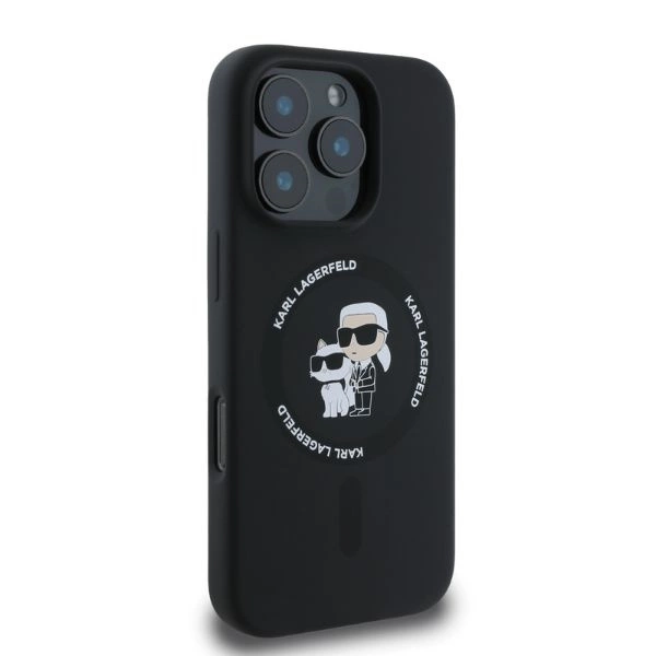 Karl Lagerfeld Silicone Karl&Choupette Heads Ring MagSafe Case for iPhone 16 Pro - Blackeng