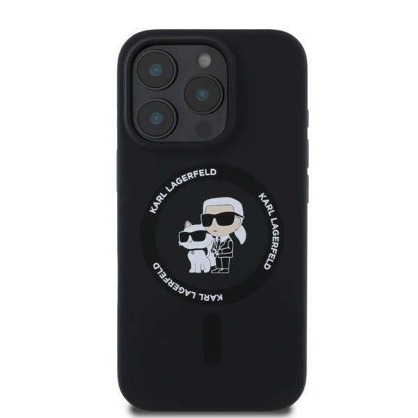 Karl Lagerfeld Silicone Karl&Choupette Heads Ring MagSafe Case for iPhone 16 Pro - Blackeng