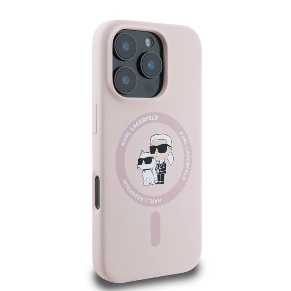 Karl Lagerfeld Silicone Karl&Choupette Heads Ring MagSafe Case for iPhone 16 Pro - Pinkeng