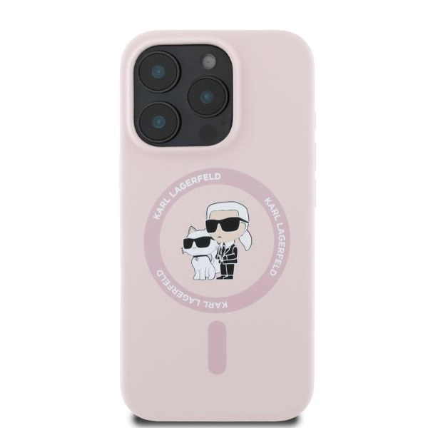 Karl Lagerfeld Silicone Karl&Choupette Heads Ring MagSafe Case for iPhone 16 Pro - Pinkeng