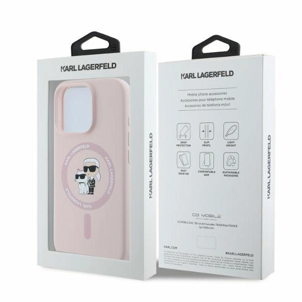 Karl Lagerfeld Silicone Karl&Choupette Heads Ring MagSafe Case for iPhone 16 Pro - Pinkeng