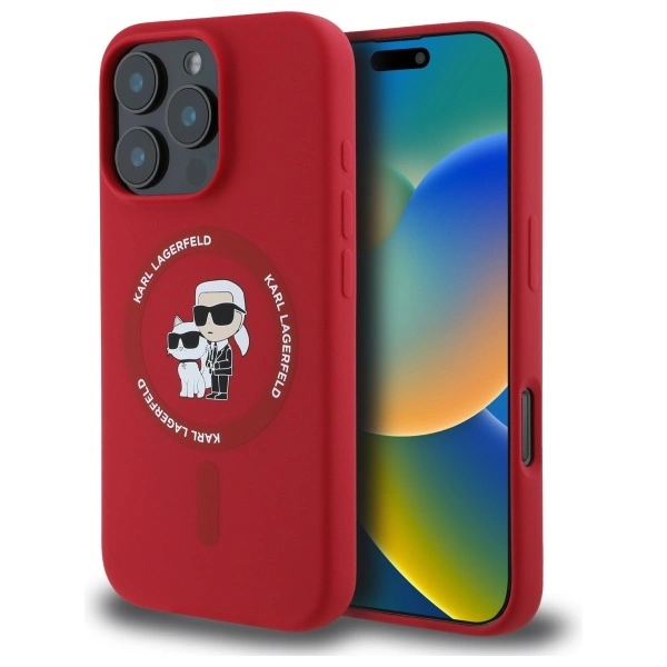 Karl Lagerfeld Silicone Karl&Choupette Heads Ring MagSafe Case for iPhone 16 Pro - Redeng