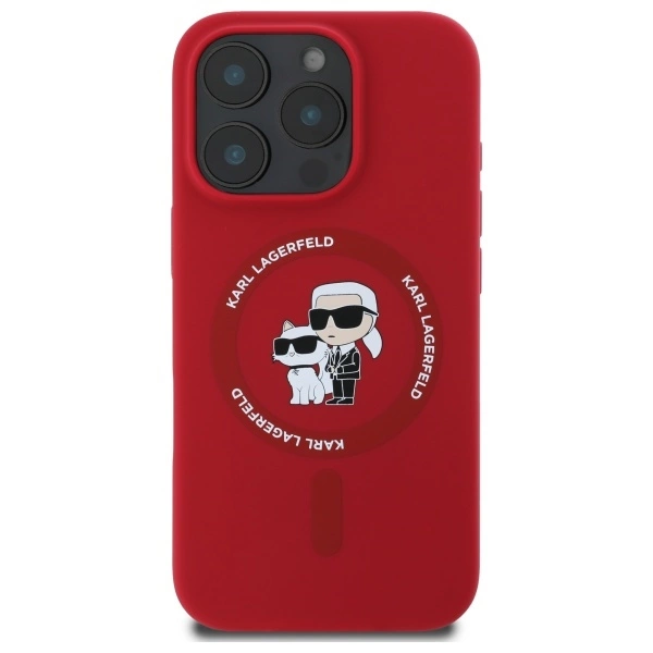 Karl Lagerfeld Silicone Karl&Choupette Heads Ring MagSafe Case for iPhone 16 Pro - Redeng