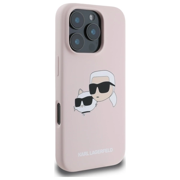 Karl Lagerfeld Silicone Case Heads Print MagSafe for iPhone 16 Pro - Pinkeng