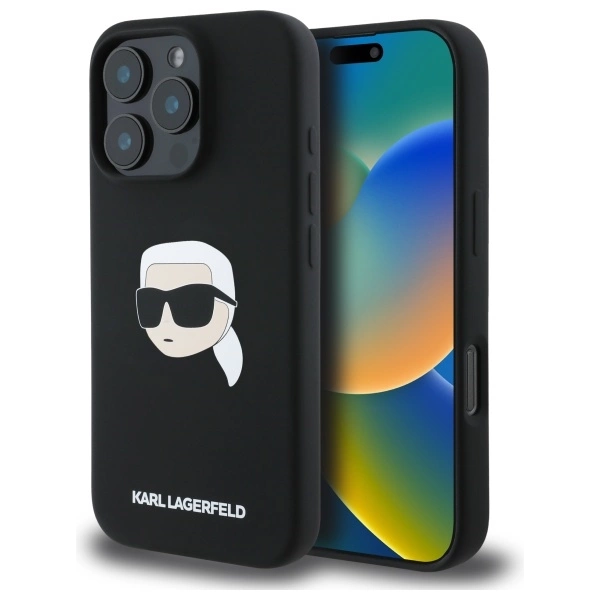 Karl Lagerfeld Silicone Karl Head Print MagSafe iPhone 16 Pro Case - Blackeng