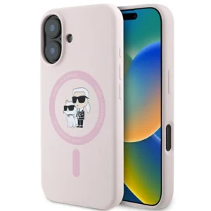 Karl Lagerfeld Silicone Karl&Choupette Heads Ring MagSafe Case for iPhone 16 Plus - Pinkeng