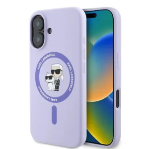 Karl Lagerfeld Silicone Karl&Choupette Heads Ring MagSafe Case for iPhone 16 Plus - Purpleeng