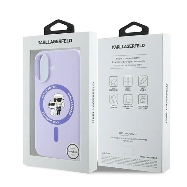 Karl Lagerfeld Silicone Karl&Choupette Heads Ring MagSafe Case for iPhone 16 Plus - Purpleeng