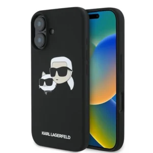 Karl Lagerfeld Silicone Case Nauble Heads Print MagSafe for iPhone 16 Plus - Blackeng
