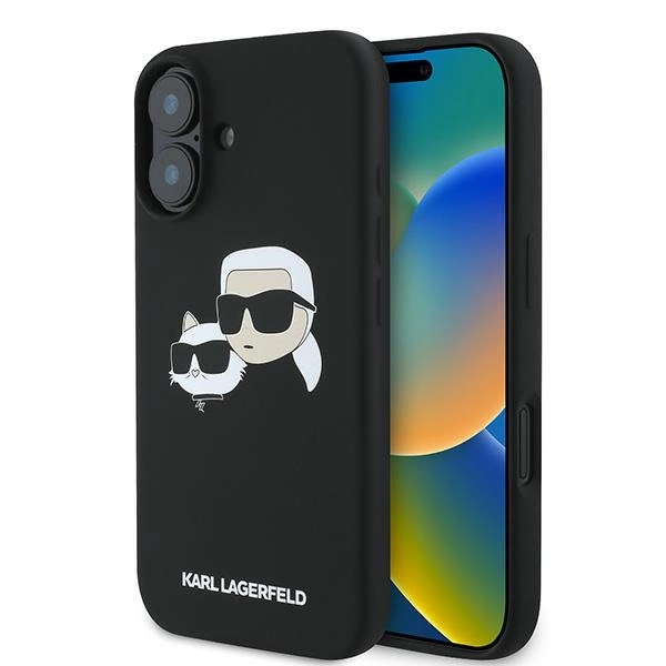 Karl Lagerfeld Silicone Case Nauble Heads Print MagSafe for iPhone 16 Plus - Blackeng