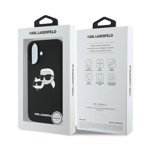Karl Lagerfeld Silicone Case Nauble Heads Print MagSafe for iPhone 16 Plus - Blackeng