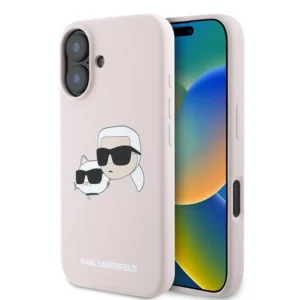 Karl Lagerfeld Silicone Case Heads Print MagSafe for iPhone 16 Plus - Pinkeng