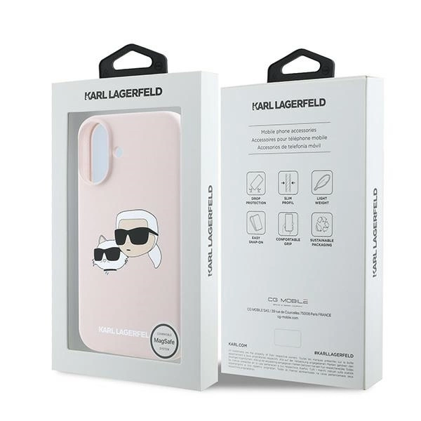 Karl Lagerfeld Silicone Case Heads Print MagSafe for iPhone 16 Plus - Pinkeng