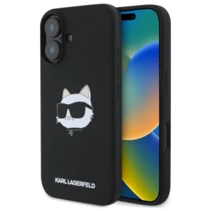 Karl Lagerfeld Silicone Choupette Head Print MagSafe iPhone 16 Case - Blackeng
