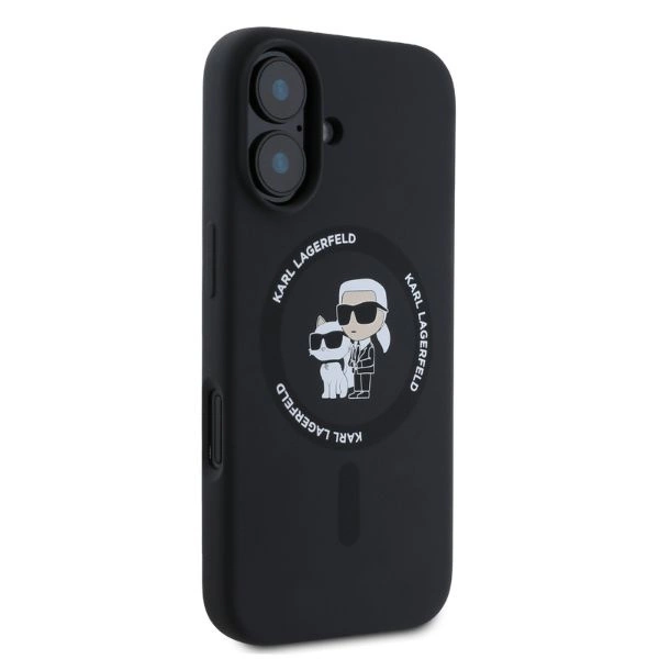 Karl Lagerfeld Silicone Karl&Choupette Heads Ring MagSafe iPhone 16 Case - Blackeng