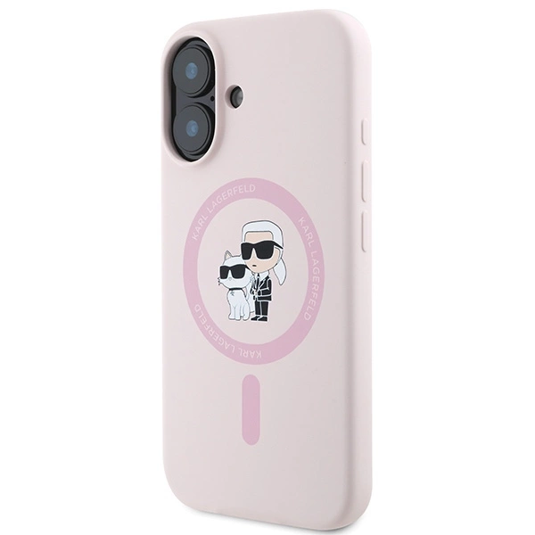 Karl Lagerfeld Silicone Karl&Choupette Heads Ring MagSafe iPhone 16 Case - Pinkeng