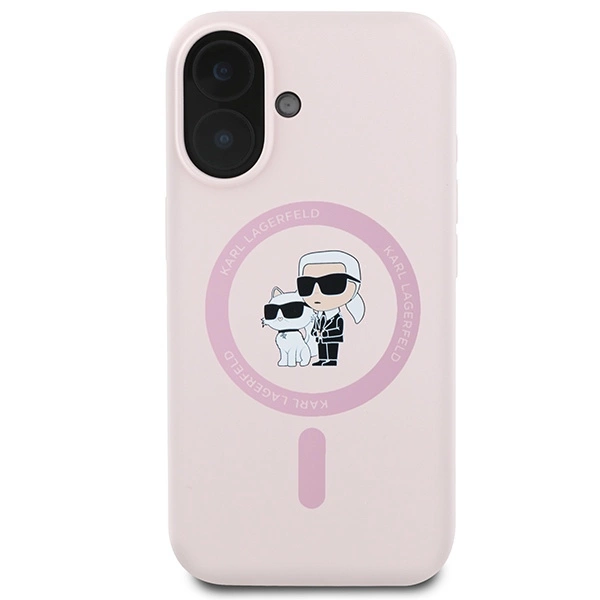 Karl Lagerfeld Silicone Karl&Choupette Heads Ring MagSafe iPhone 16 Case - Pinkeng