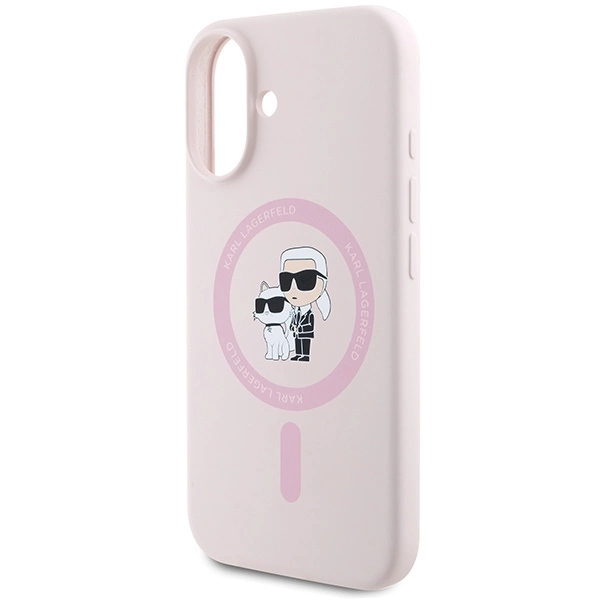Karl Lagerfeld Silicone Karl&Choupette Heads Ring MagSafe iPhone 16 Case - Pinkeng