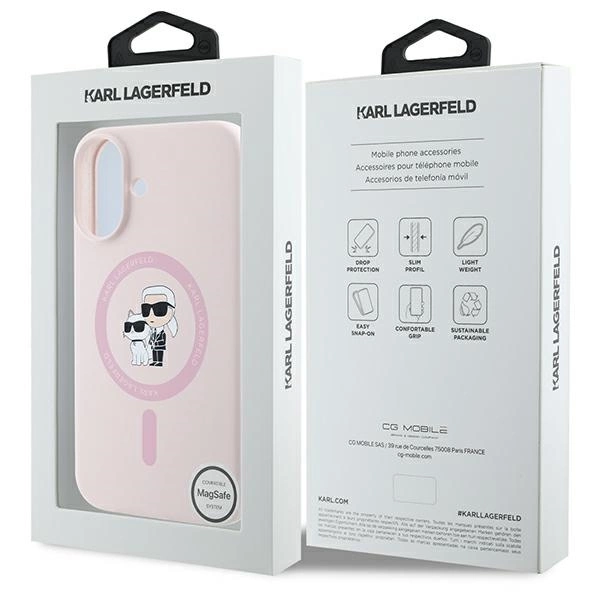 Karl Lagerfeld Silicone Karl&Choupette Heads Ring MagSafe iPhone 16 Case - Pinkeng