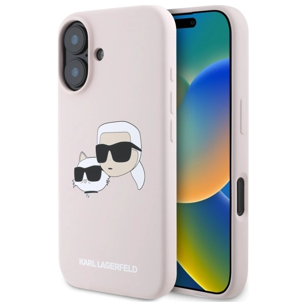 Karl Lagerfeld Silicone Case Heads Print MagSafe for iPhone 16 - Pinkeng