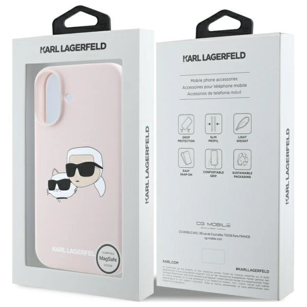 Karl Lagerfeld Silicone Case Heads Print MagSafe for iPhone 16 - Pinkeng