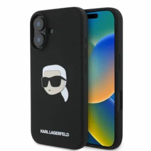Karl Lagerfeld Silicone Karl Head Print MagSafe iPhone 16 Case - Blackeng