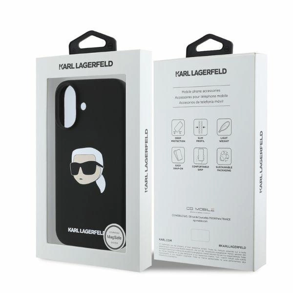 Karl Lagerfeld Silicone Karl Head Print MagSafe iPhone 16 Case - Blackeng