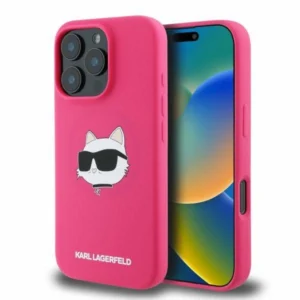 Karl Lagerfeld Silicone Choupette Head Print MagSafe iPhone 16 Pro Max Case - Fuchsiaeng