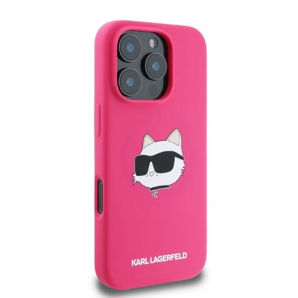 Karl Lagerfeld Silicone Choupette Head Print MagSafe iPhone 16 Pro Max Case - Fuchsiaeng