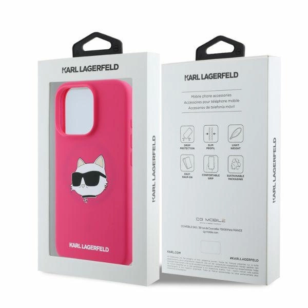 Karl Lagerfeld Silicone Choupette Head Print MagSafe iPhone 16 Pro Max Case - Fuchsiaeng