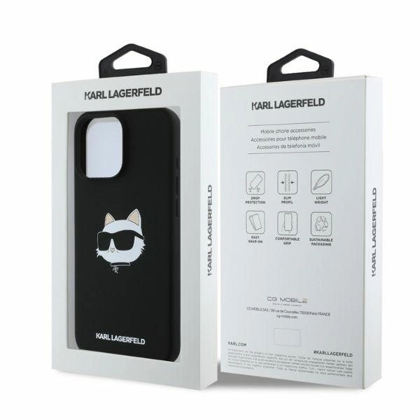 Karl Lagerfeld Silicone Choupette Head Print MagSafe Case for iPhone 16 Pro Max - Blackeng